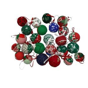 Festive Unique Handcrafted Patchwork Christmas Ornaments Medium/Small Set of 25